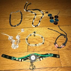 7 bracelets shell hemp wrap around nautical watch surfer beach tropical anchor